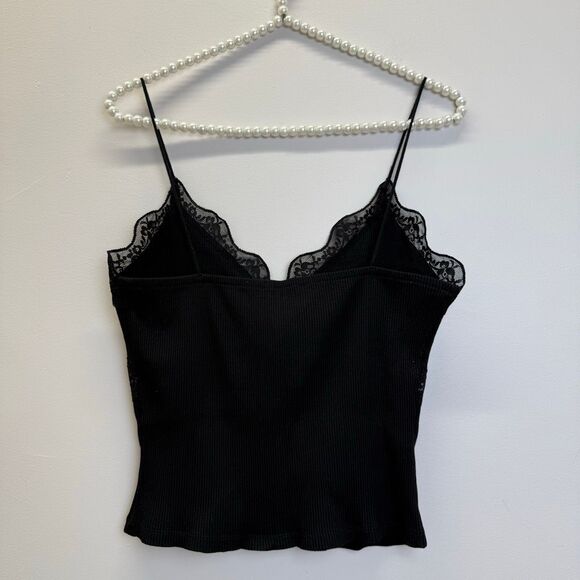 zara ribbed top with lace and buttons in black - Picture 8 of 10